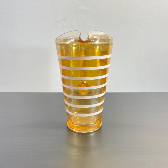 Vintage Amber Iridescent Carnival Glass Pitcher White Stripe Pattern Ice Lip - Picture 2 of 10